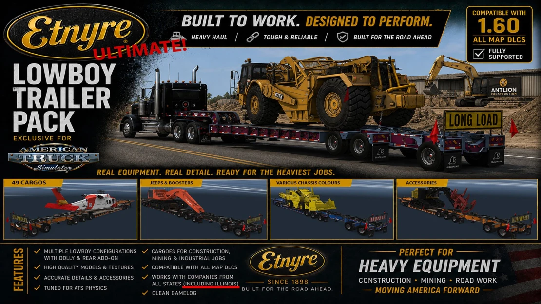 ETNYRE ULTIMATE LOWBOY TRAILERS PACK ATS 1.59-1.60.x (EXCLUSIVE MOD)