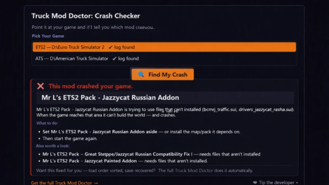 Truck Crash Doctor: Mod Diagnosis For ETS2 and ATS