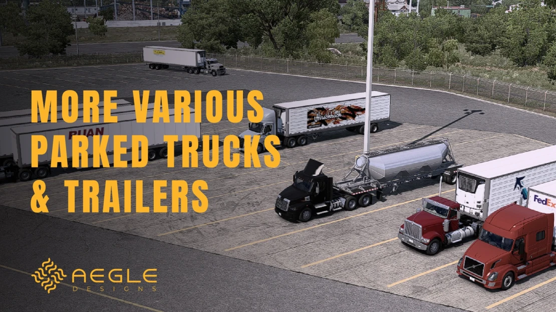 More various parked trucks & trailers